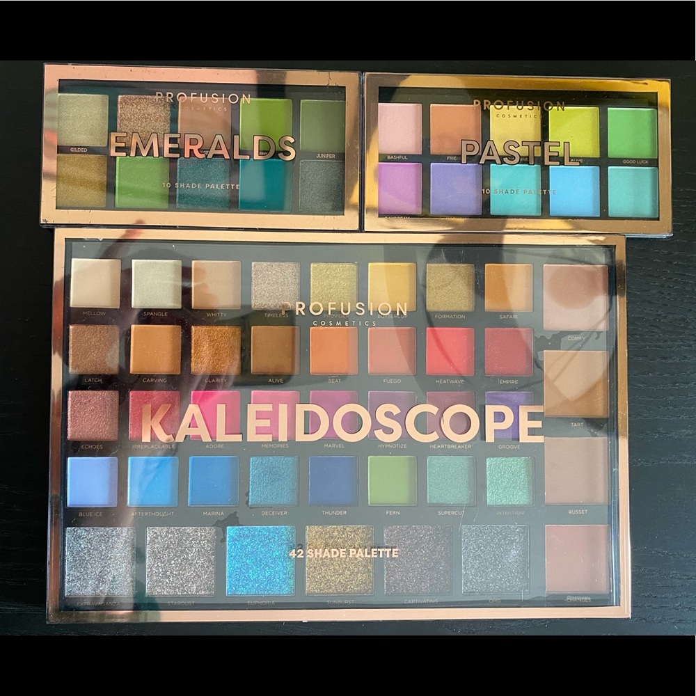 Profusion Cosmetics 3 Palette Bundle - Kaleidoscope, Pastel, Emeralds